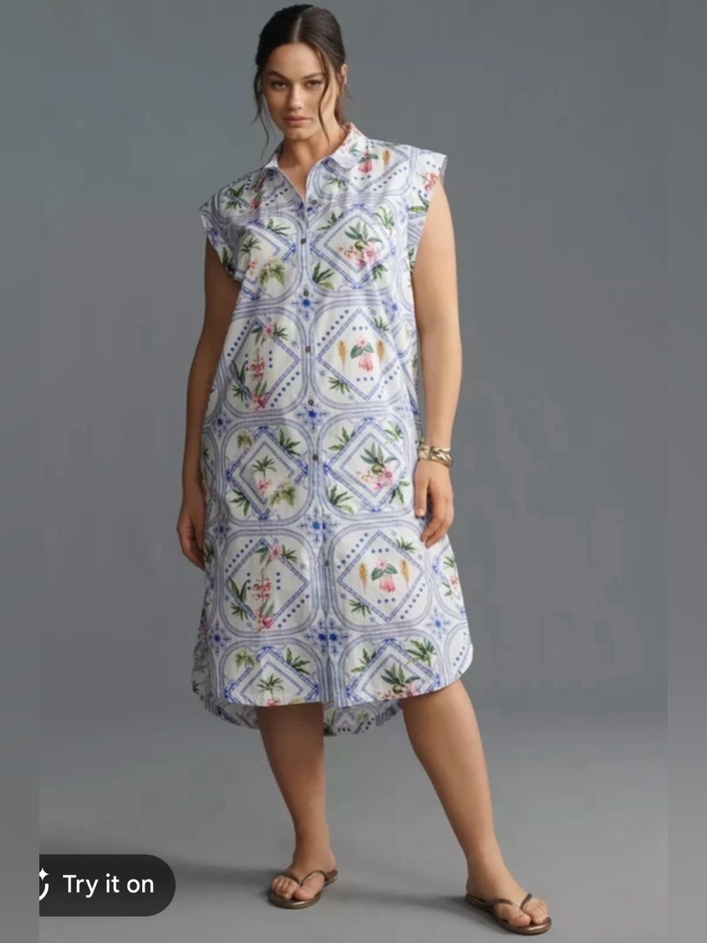 anthropologie maeve cap sleeve button front midi-dress size small